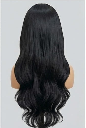 32" Long Natural Wavy Black Synthetic Lace Wig
