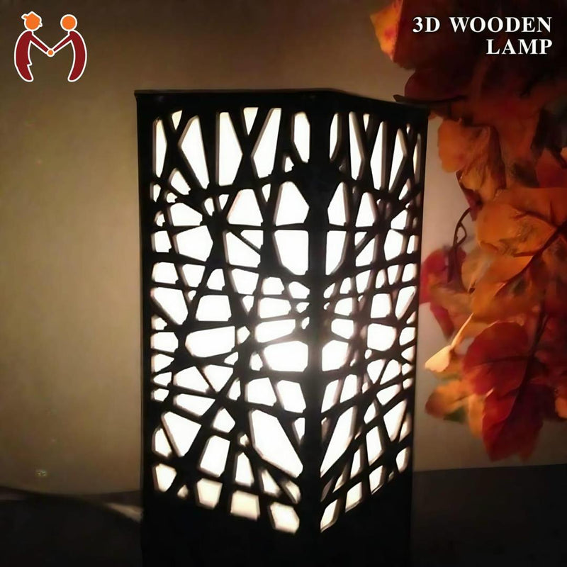 3D Wooden Lamp Black Golden Light Rechargeable Table Lamp