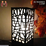 3D Wooden Lamp Black Golden Light Rechargeable Table Lamp