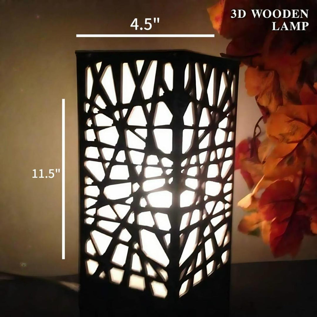 3D Wooden Lamp Black Golden Light Rechargeable Table Lamp