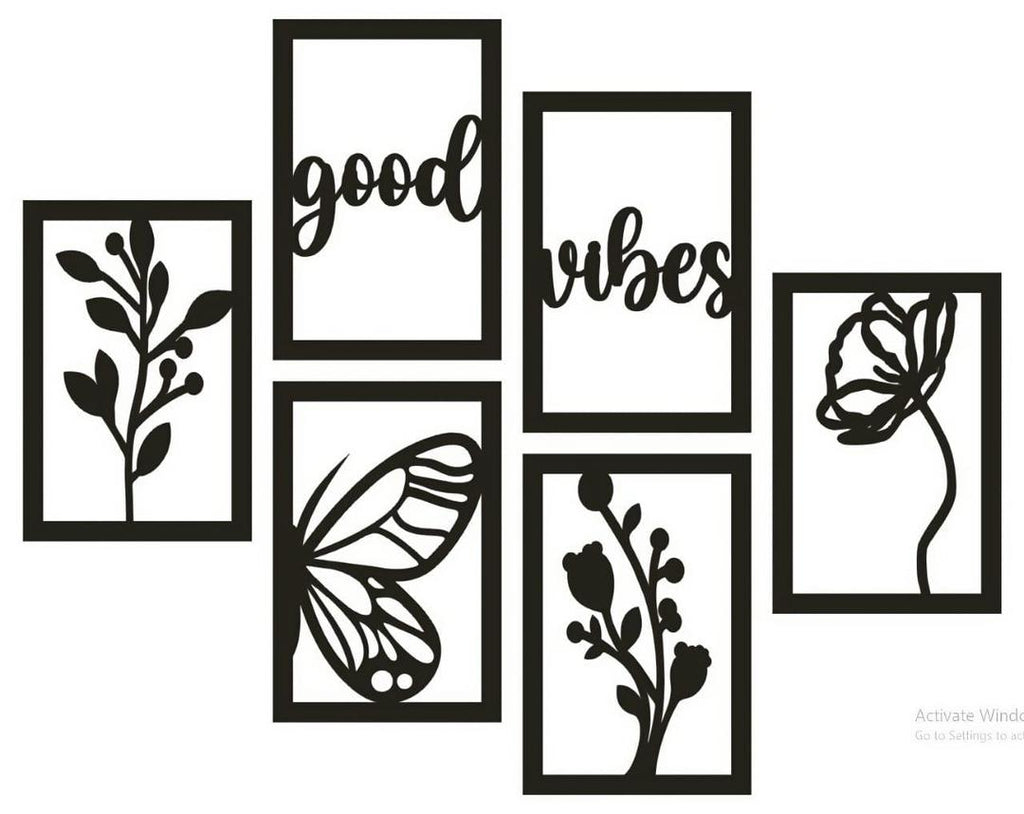 Black Abstract Wall Art Set with Butterfly & Floral Design