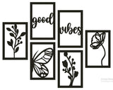 Black Abstract Wall Art Set with Butterfly & Floral Design