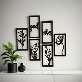 Black Abstract Wall Art Set with Butterfly & Floral Design