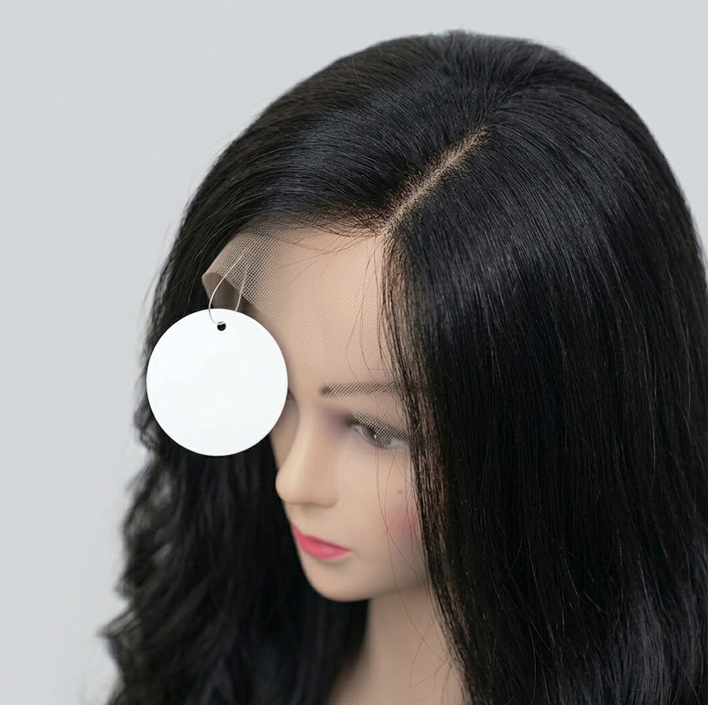 32" Long Natural Wavy Black Synthetic Lace Wig